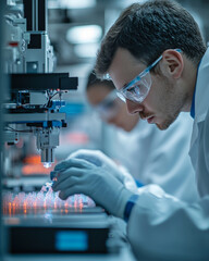 Poster - Technicians inspecting bioprinted cells in high tech lab