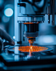 Poster - High tech microscope inspecting bioprinted cells with precision