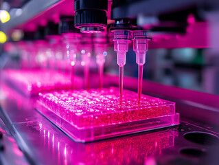 Poster - Bioprinting cells in laboratory with vibrant pink liquid