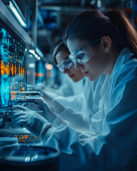 Poster - Innovative technicians analyzing bioprinted cells in lab