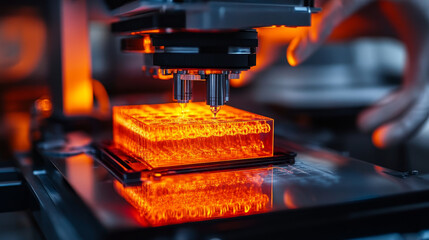 Poster - Close up of technicians inspecting bioprinted cells microscope