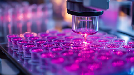 Poster - Close up of bioprinting process with purple gel in petri dishes