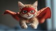 © Denys - Ginger kitten superhero wearing mask and cape flying saving the world