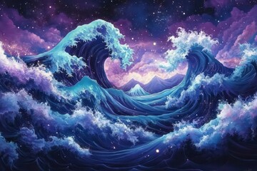 Wall Mural - majestic cosmic vista featuring swirling nebulae in deep purples and teals, illuminated by distant s