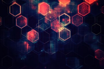 Poster - Dynamic hexagonal pattern with vibrant colors and digital effects on dark background