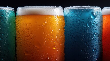 Aufkleber - A close-up of colorful beer glasses frosted with condensation