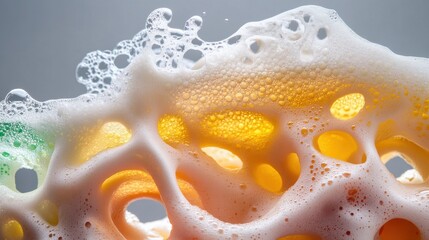 Aufkleber - A close-up of multicolored beer foam bubbling in creative glass designs