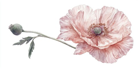 Wall Mural - Pink Poppy Flower Watercolor