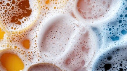 Aufkleber - A close-up of multicolored beer foam bubbling in creative glass designs