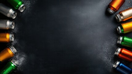 Poster - A creative layout of colorful beer cans on a chalkboard background