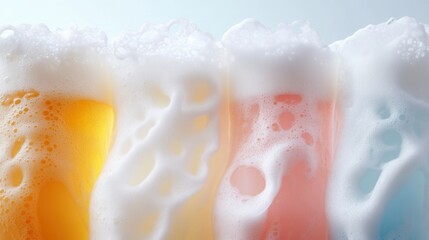 Aufkleber - A dramatic close-up of frothy beer in glasses of assorted colors