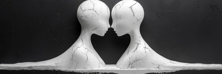 Poster - Black and white figures represent connection and duality in a contemporary art piece