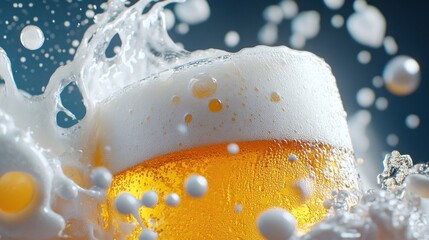 Aufkleber - A dynamic beer pouring shot showcasing vibrant foam and bubbles