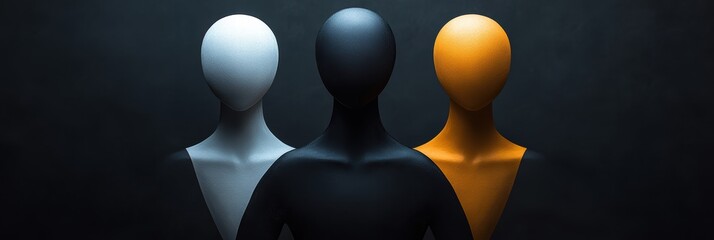 Poster - black and white figures arranged in an artistic display against a dark background