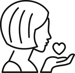 Wall Mural - Line drawing of a woman holding a heart in her open hand, symbolizing love, care, and affection