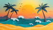 © eliyashevskiy - Sunny beach with palm trees and waves with Paper cut out effect