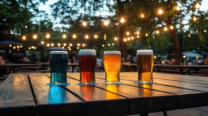 Poster - A festival setup with glowing, vibrant beer glasses on picnic tables
