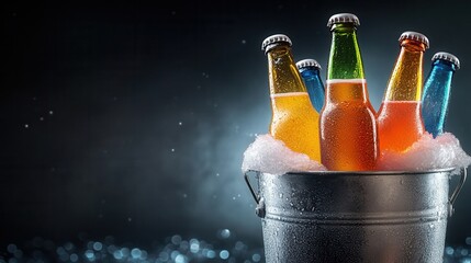 Aufkleber - A frosty bucket filled with glowing, multicolored beer bottles