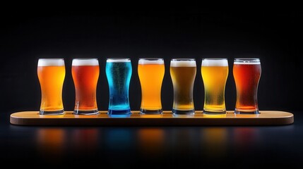 Aufkleber - A glowing flight of beers in assorted colors on a wooden paddle