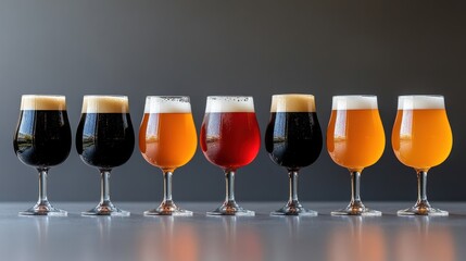 Aufkleber - A gradient lineup of beer glasses filled with light to dark shades of brews