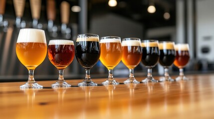 Aufkleber - A gradient lineup of beer glasses filled with light to dark shades of brews