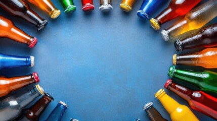 Aufkleber - A top view of a mix of colorful beer bottles arranged in a circle