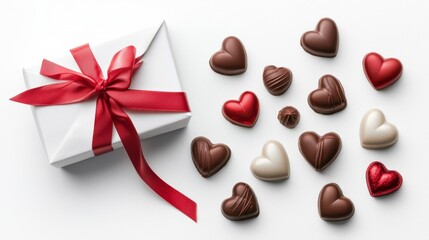 Wall Mural - Valentine's Day becomes special with heart-shaped chocolates adorned with ribbons and extra chocolate.