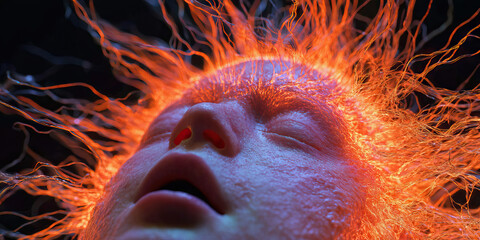 Poster - Human Face Surrounded by Orange Filaments