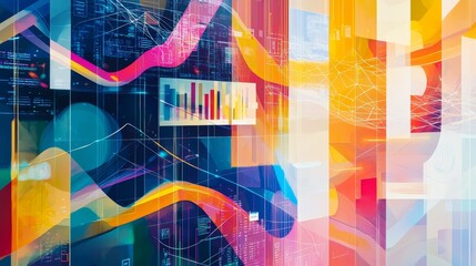 Poster - Vibrant Data Visualization Collage with Bright Colors and Flowing Patterns