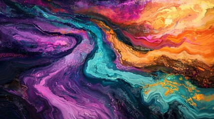 Poster - Abstract Flowing River in Vibrant Colors with Connectivity and Movement