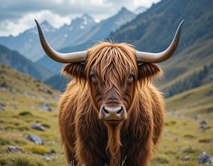 Wall Mural - cow in the mountains