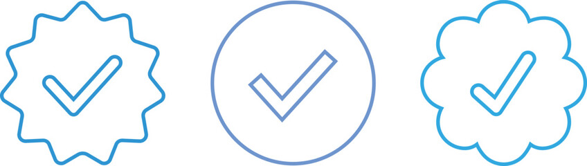 Wall Mural - verified tick badge icon set isolated on transparent background. social media official account tick 