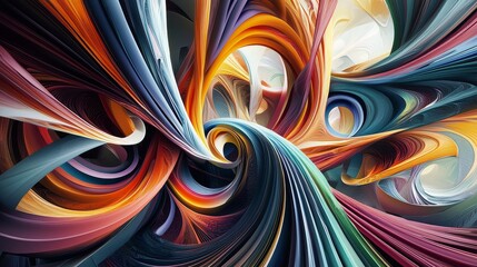 Poster - Colorful Strands Converging in an Abstract Multidimensional Composition