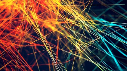 Poster - Intricate Weaving of Bright Lines in Vibrant Patterns Against Dark Background