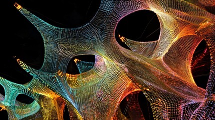 Poster - Interconnected Radiant Strands of Glowing Web on a Dark Background