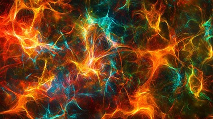 Poster - Vibrant Radiant Web of Interconnected Glowing Strands in Abstract Background