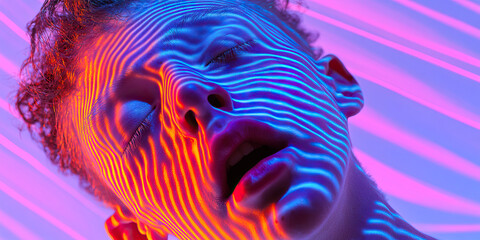 Poster - Human Face with Projected Striped Light Patterns