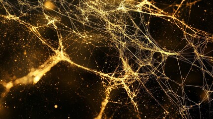 Poster - Intricate Digital Spider Web of Connections in Golden Light Display