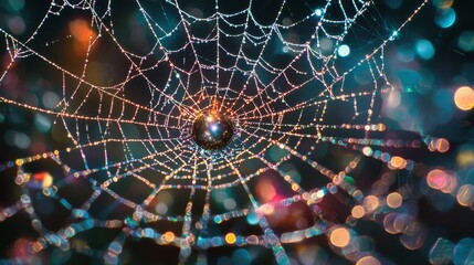 Poster - Intricate Spider Web of Digital Connections in a Dazzling Light Display