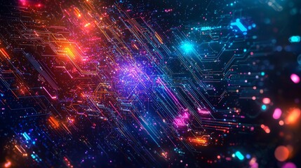 Poster - Colorful Nebula Merging With Circuit Designs in Vibrant Abstract Art