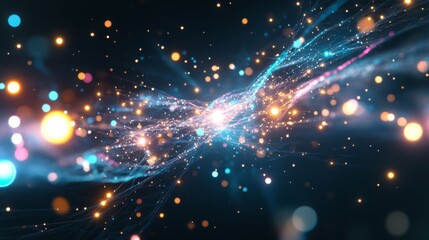 Poster - Colorful abstract particles create dynamic visual experience in 4k technology