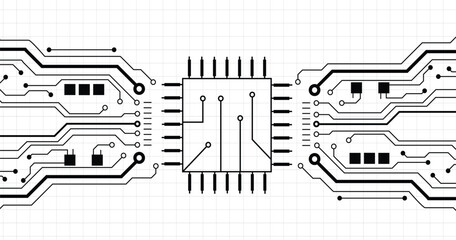 Poster - Abstract background with high tech circuit board texture. Vector electronic motherboard illustration. Communication and engineering technology concept.