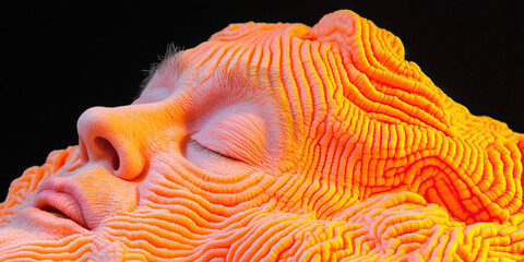 Poster - Close-up of Face Covered by Orange Textured Material