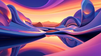 Poster - Vibrant Digital Landscape with Swirling Colors and Reflective Water Surface