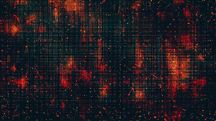 Poster - Dark Background with Holographic Grid Patterns in Red and Orange Hues