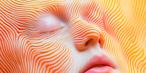 Poster - Close-up of Face with Orange and White Wavy Pattern Overlay