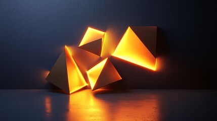 Poster - Floating Geometric Shapes Glowing Against Dark Background with Shadows