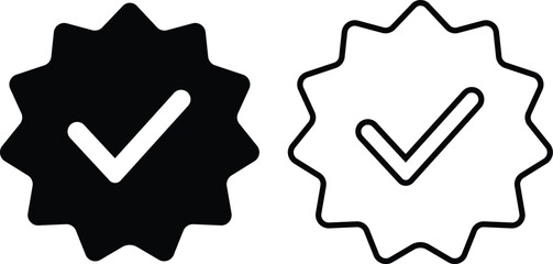 Wall Mural - verified tick badge icon set isolated on transparent background. social media official account tick 