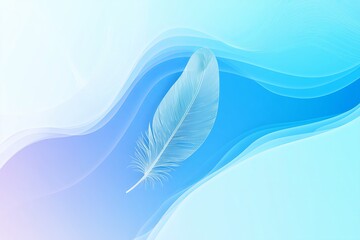 Wall Mural - A gradient background blending shades of blue and white, with a single floating feather, simple and serene 