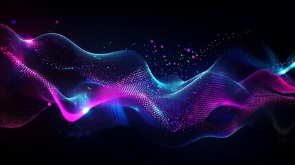 Poster - Vivid Neon Liquid Shapes Flowing with Graceful Abstraction in Dark Background